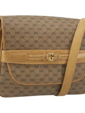 GUCCI Micro GG Supreme Shoulder Bag PVC Beige Gold Auth bs35653